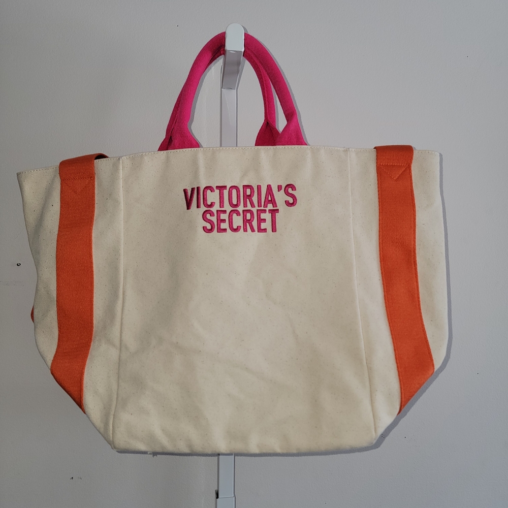 Victoria's Secret Pink and Orange Bombshell Summer Canvas Tote Bag 21" X 13"